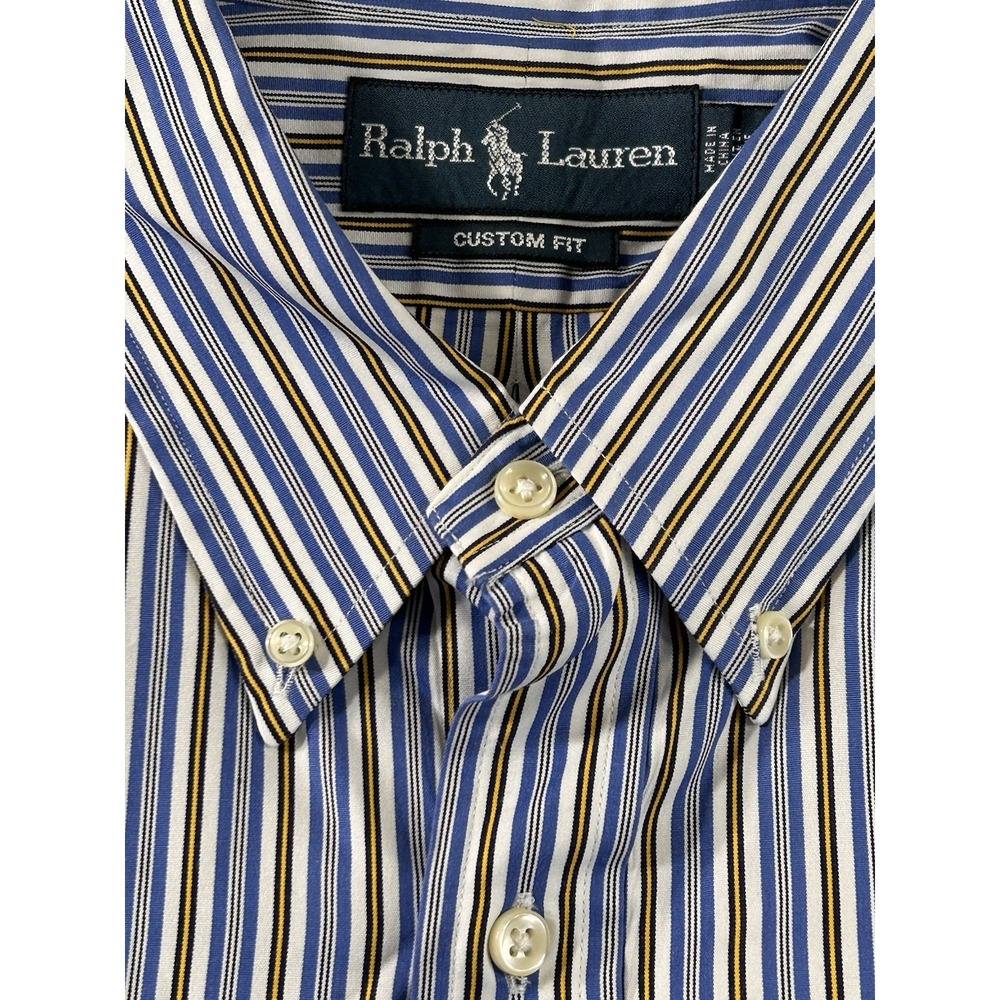 Ralph Lauren Custom Fit Blue Yellow Striped Long Sleeve XXL Preppy Classic - Picture 7 of 12